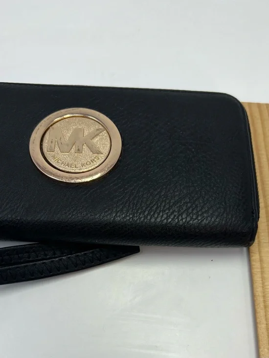 Michael Kors Fulton Continental Black Leather Zip Around Large Wallet Wristlet - Picture 7 of 7